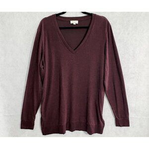 LUCKY BRAND Women V Neck Long Sleeve Pullover Sweater Sz L Red Casual 62-11